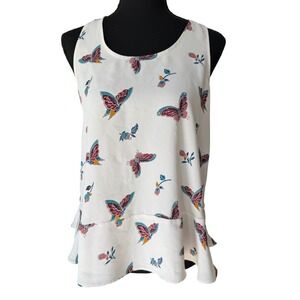 Loft Butterfly Peplum Tank Top Petite Small Ivory Whimsical Cottagecore Feminine